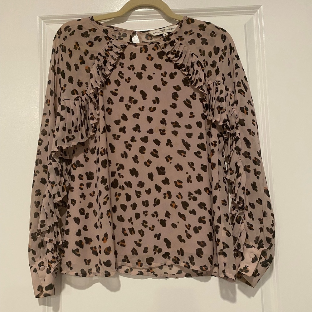 cupcakes & cashmere Animal Print Ruffle Blouse